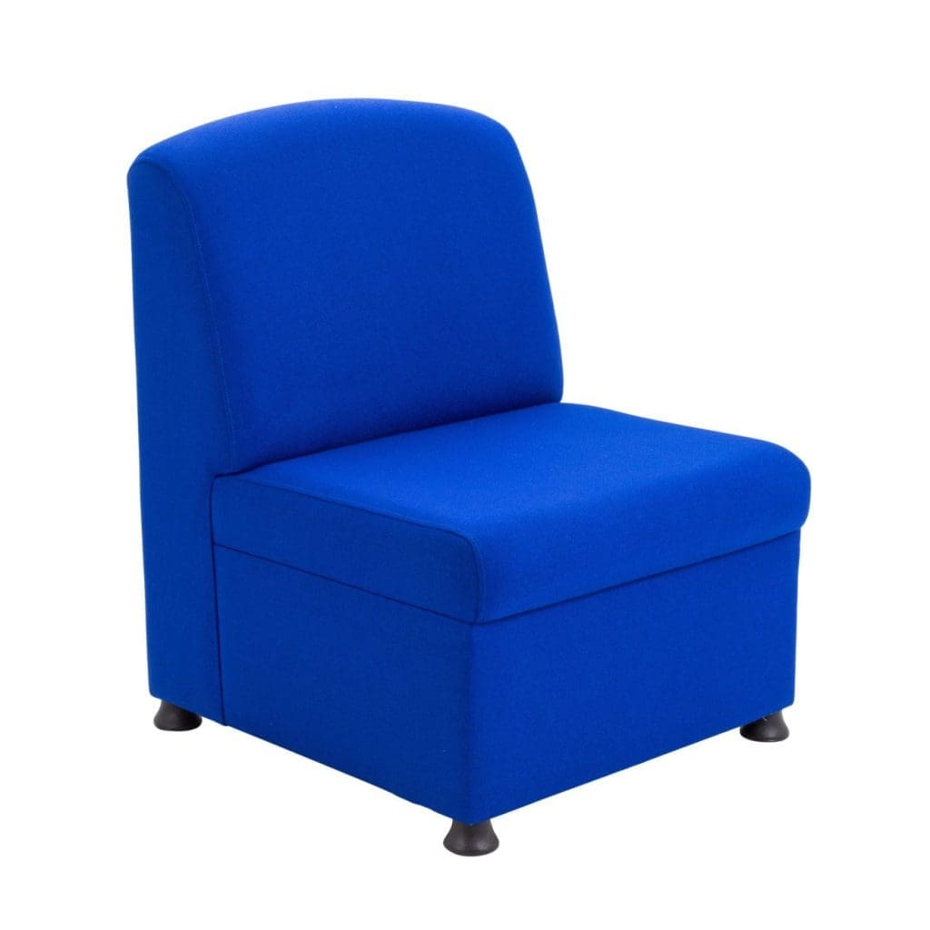Glacier Soft Seating Module with upholstered seat and back on black plastic feet