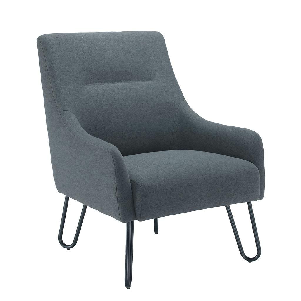 Reception chair in navy fabric with black hairpin legs