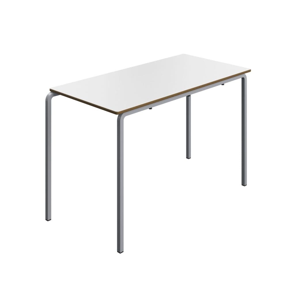 Rectangular crush bent classroom table with laminate top and grey steel frame