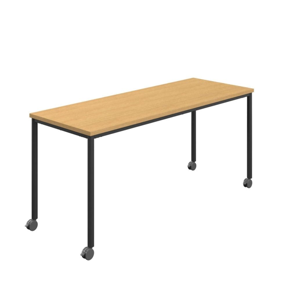 Rectangular mobile classroom table with castors and high-strength steel frame