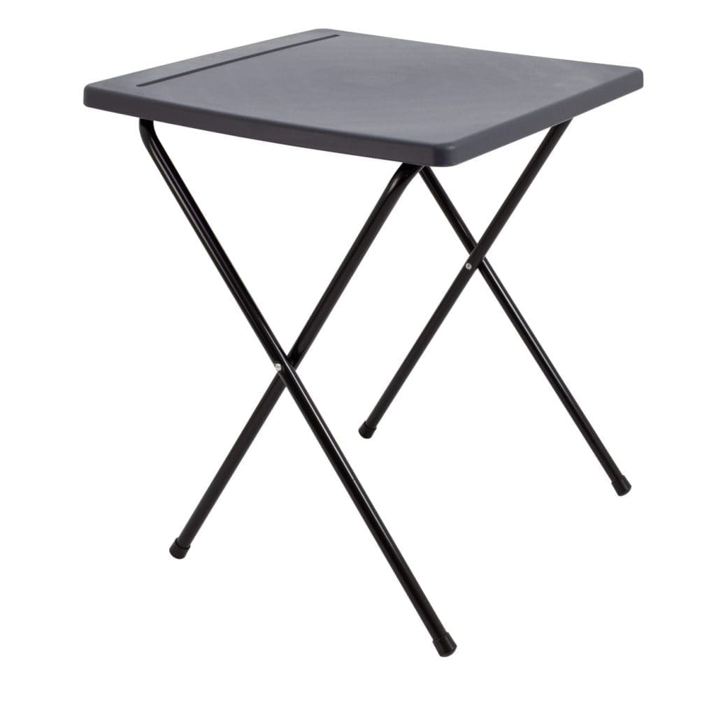 Titan exam desk with black steel folding frame and grey graffiti-proof polypropylene top