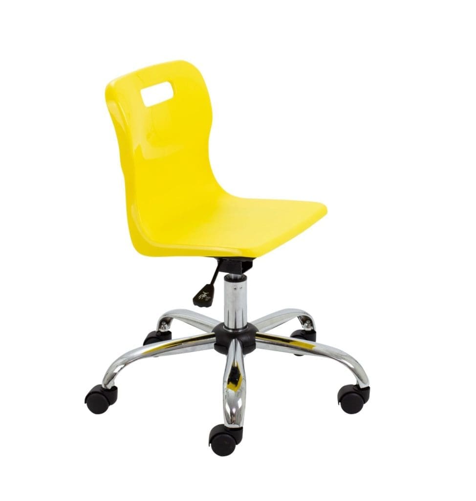Titan junior swivel chair with chrome base, ergonomic seat, and castors in primary classroom