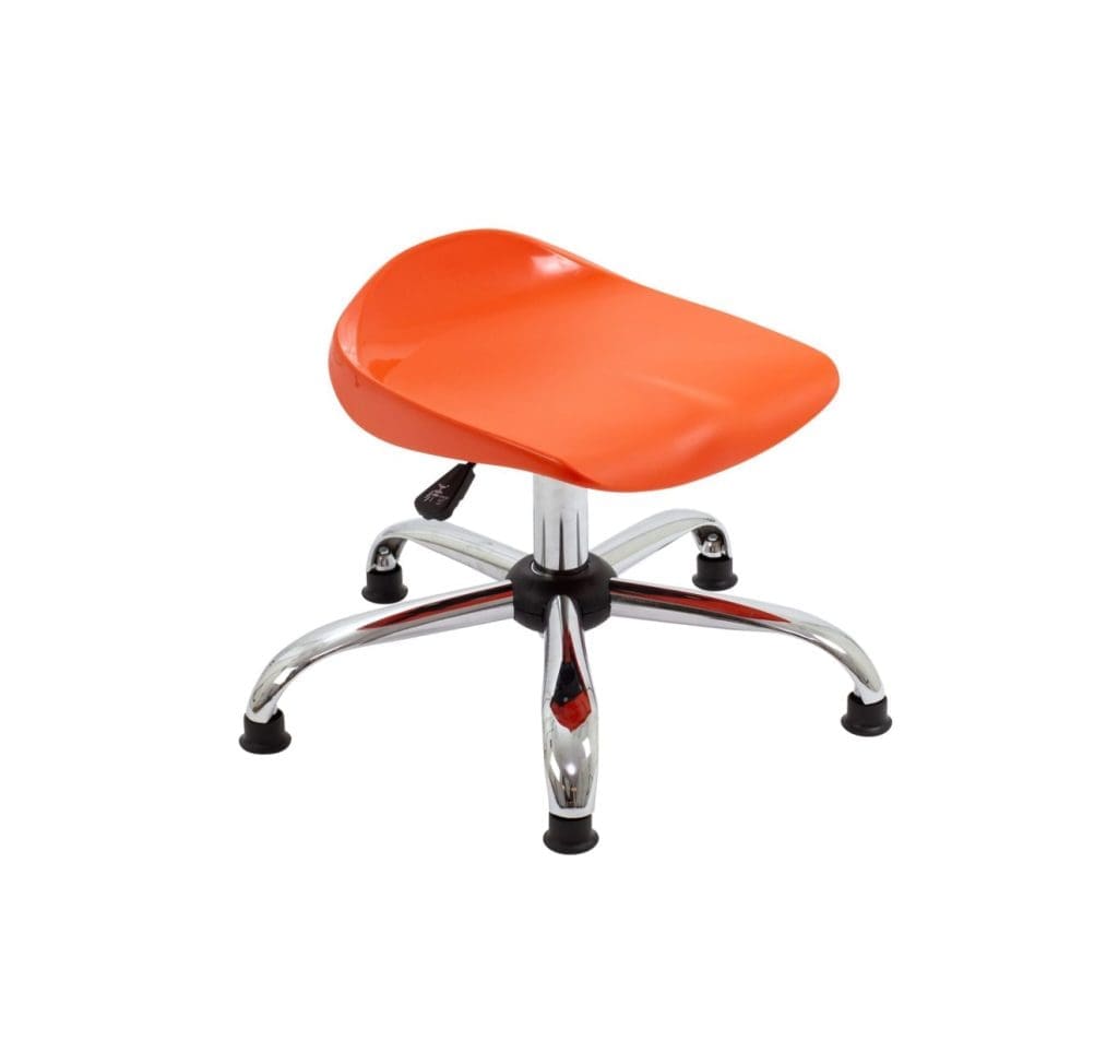 Titan junior swivel stool with chrome base, black glides, and ergonomic seat in classroom setting