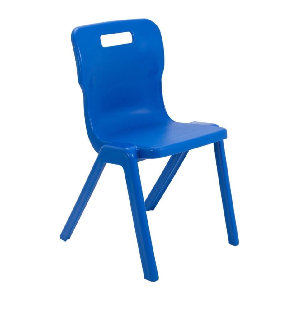 One piece chair with carry handle and anti-tilt base