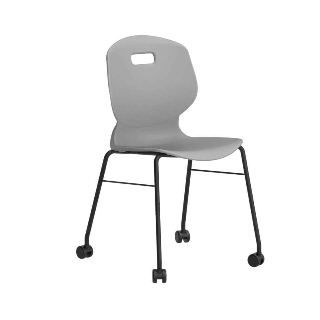 Arc Mobile Education Chair with four castors, polypropylene shell, and black brace