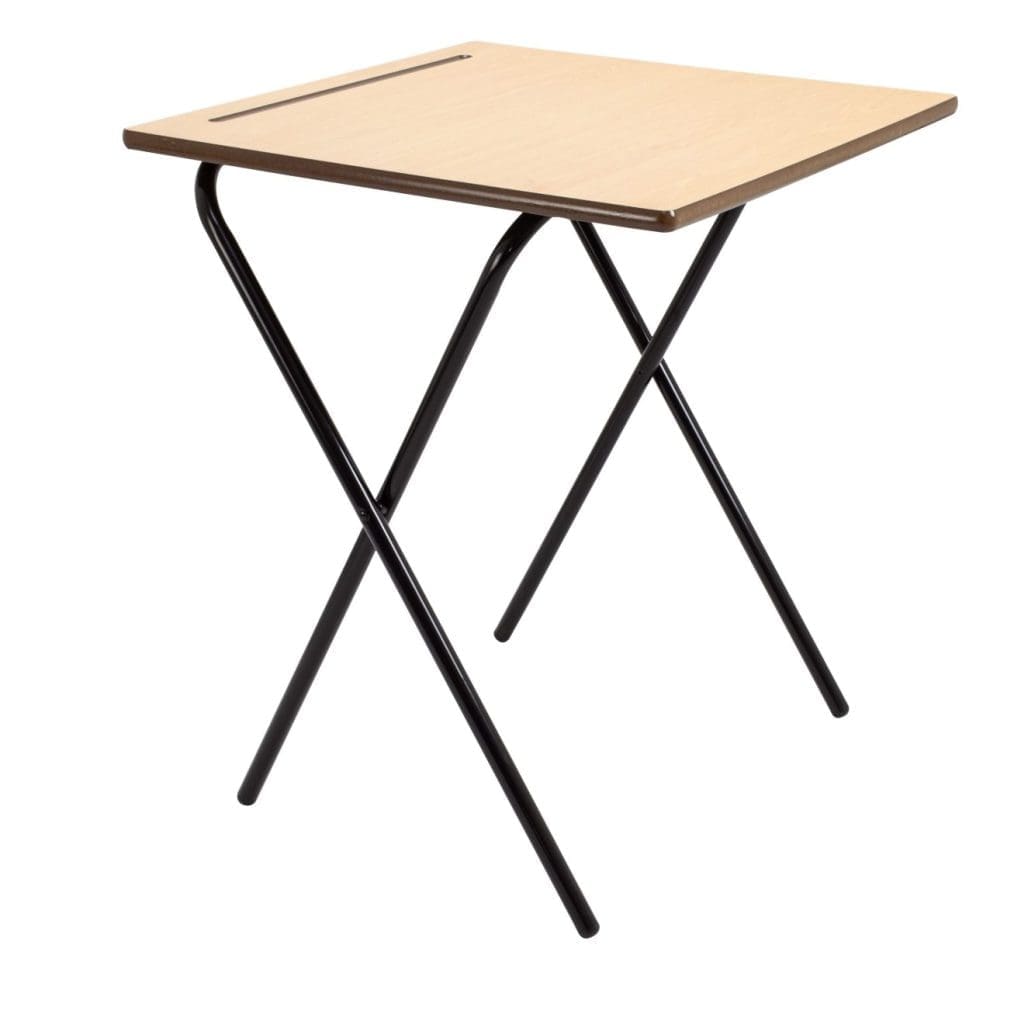 Titan folding exam desk with integrated pen groove and anti-slip steel frame