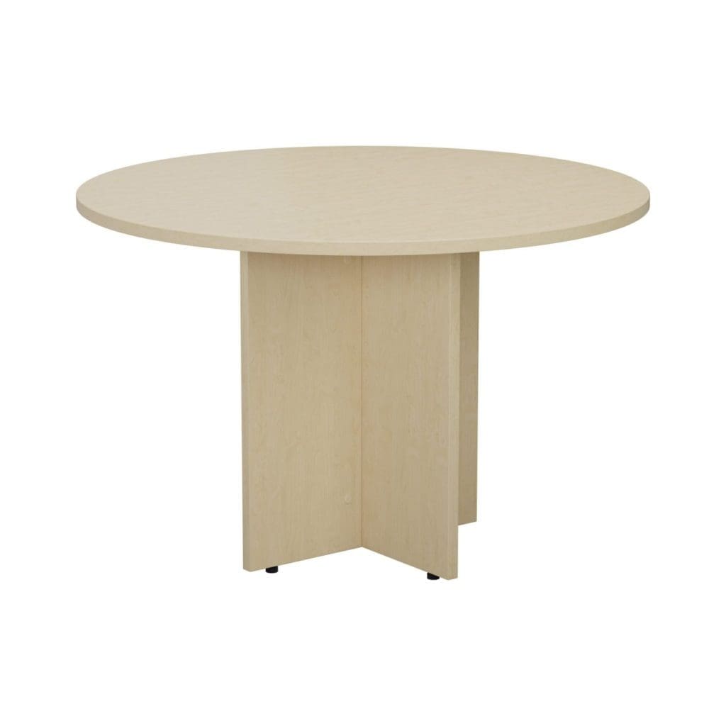 Round boardroom table with wooden base and heat-resistant top – 1100mm diameter