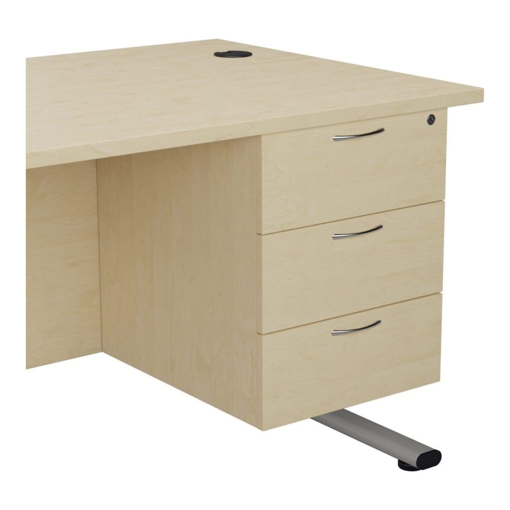 Three-drawer wooden pedestal with lock and full extension drawers for A4 and foolscap files