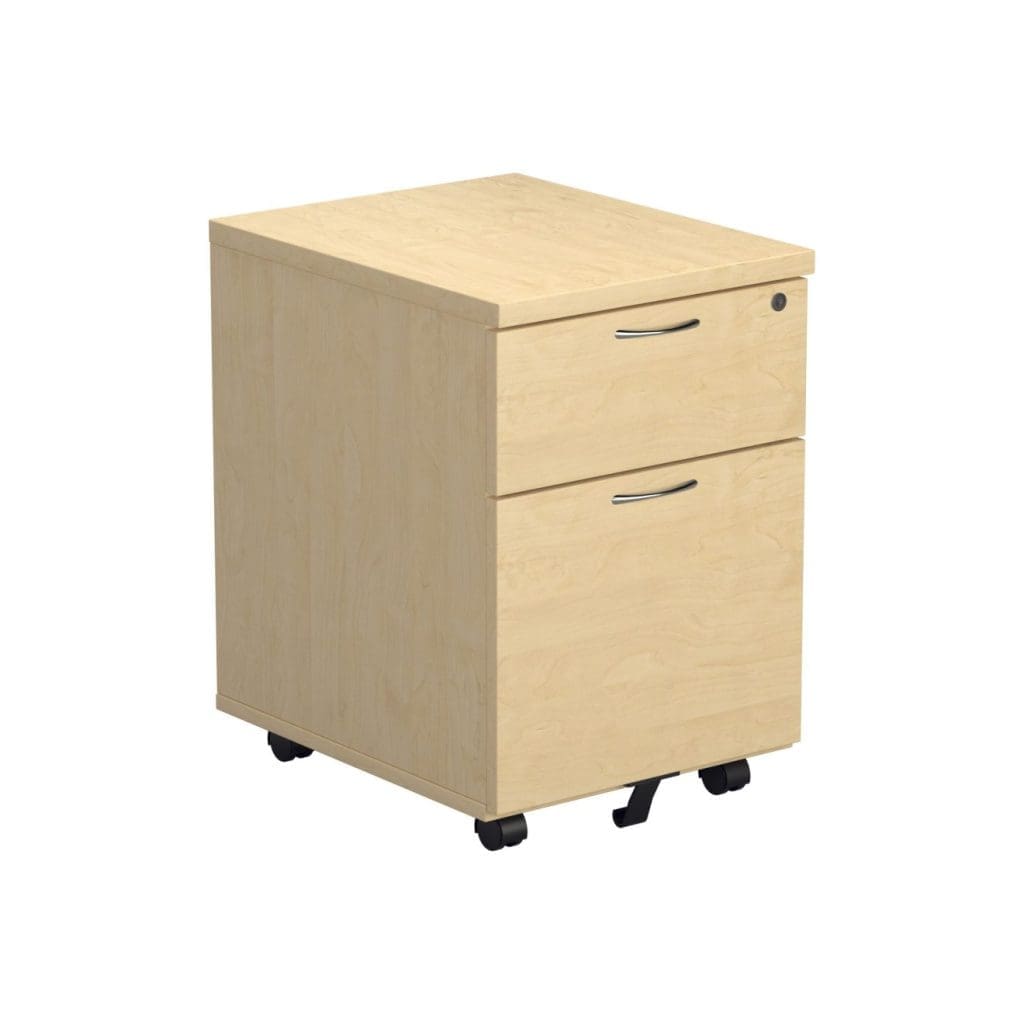2-drawer mobile pedestal with castors and wooden finish for underdesk filing