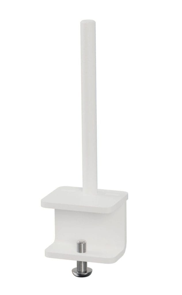 Steel desk clamp for mounting desk screens shown