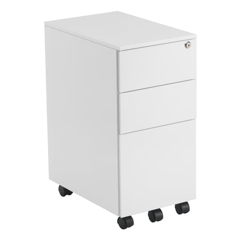 Slimline 3 drawer steel pedestal with lockable top and filing drawer under desk