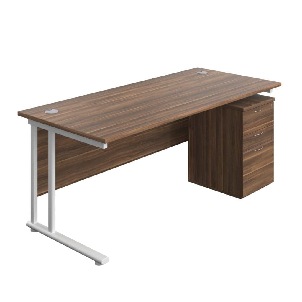 Office desk with twin upright frame and high 3 drawer mobile pedestal