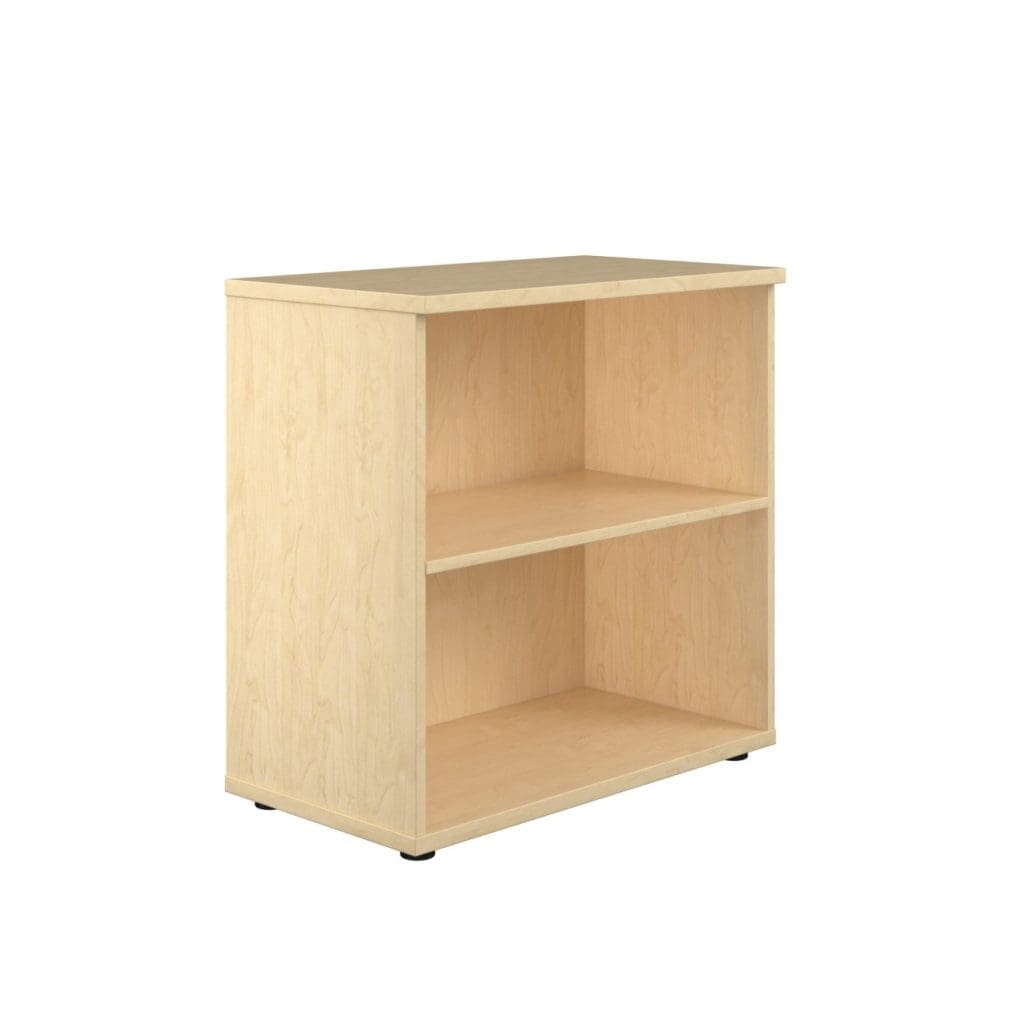 Wooden bookcase with adjustable shelves and black levelling feet