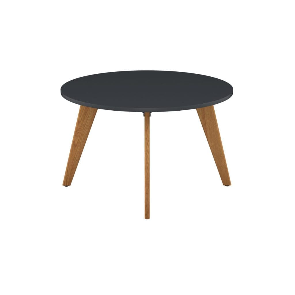 Plateau Round Table with angled wooden legs and circular top in modern office