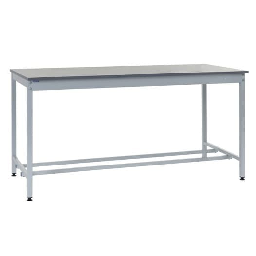 Extra-deep square tube workbench with steel frame and laminate top