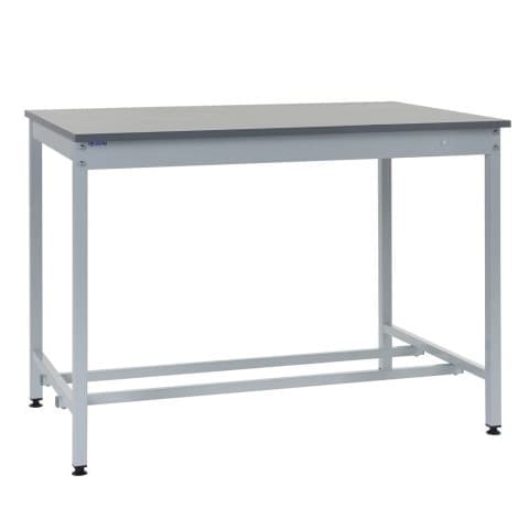Light grey QMP workshop bench with steel frame and 20mm laminate top