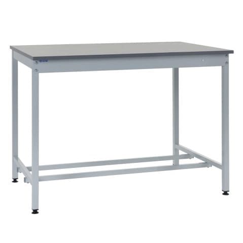 QMP steel workbench with 1200 x 900mm laminate top and light grey frame