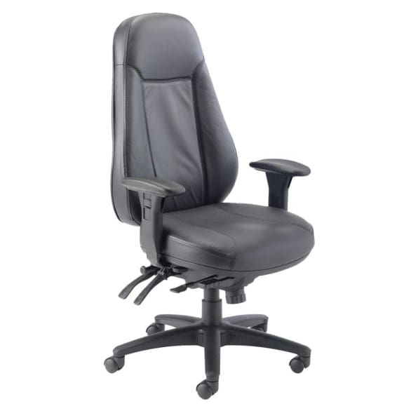 Cheetah Office Chair with neck-high backrest, padded seat, and adjustable arms on black five-star base