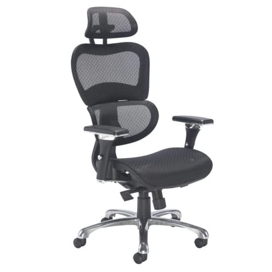Chachi split-back ergonomic office chair with mesh headrest and chrome base