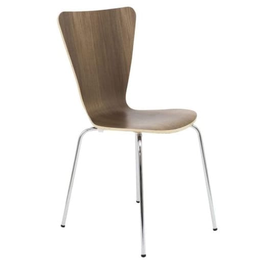 Picasso Chair with polished wood veneer seat and chrome four-leg frame