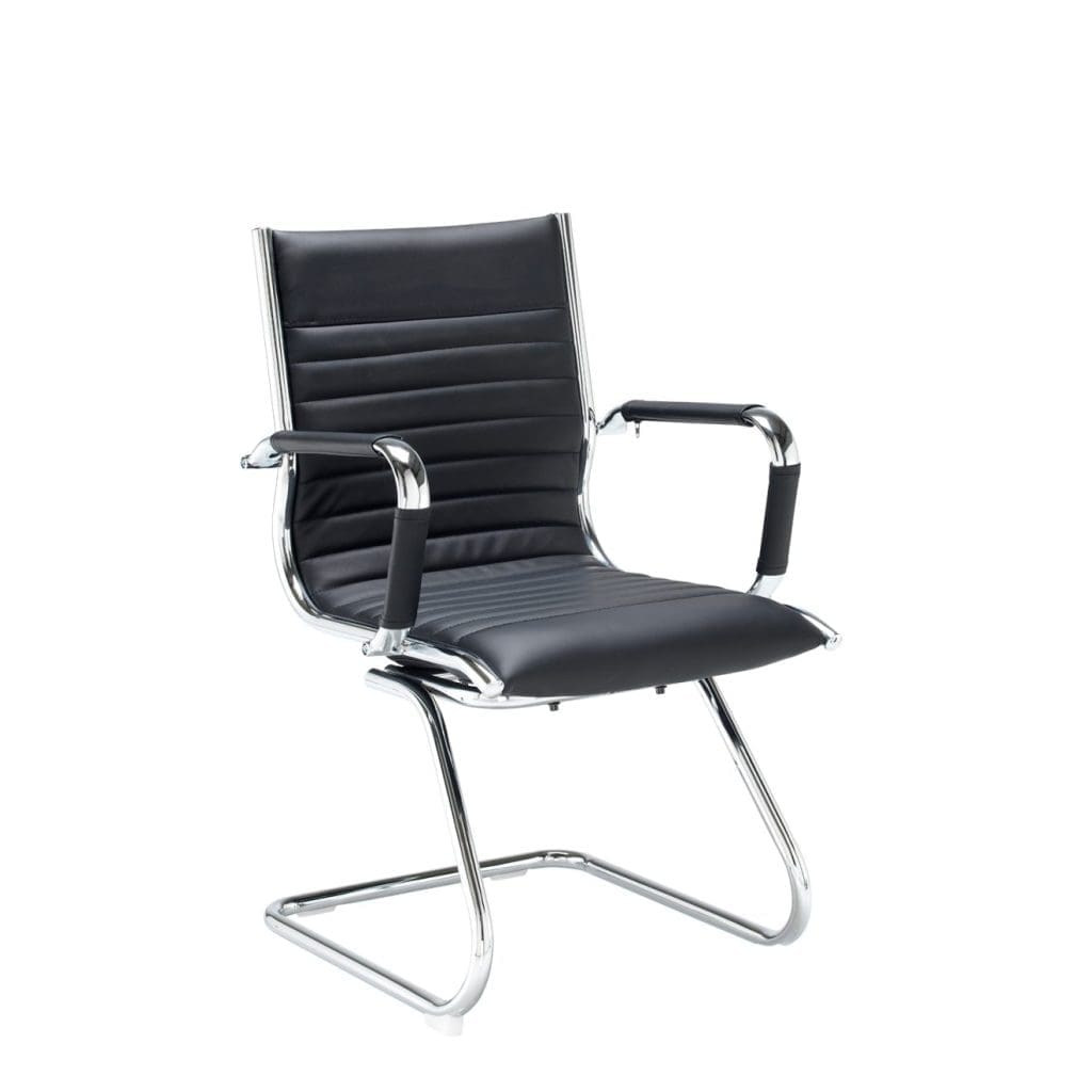 Bari chair with black ribbed faux leather and chrome cantilever frame in executive meeting room