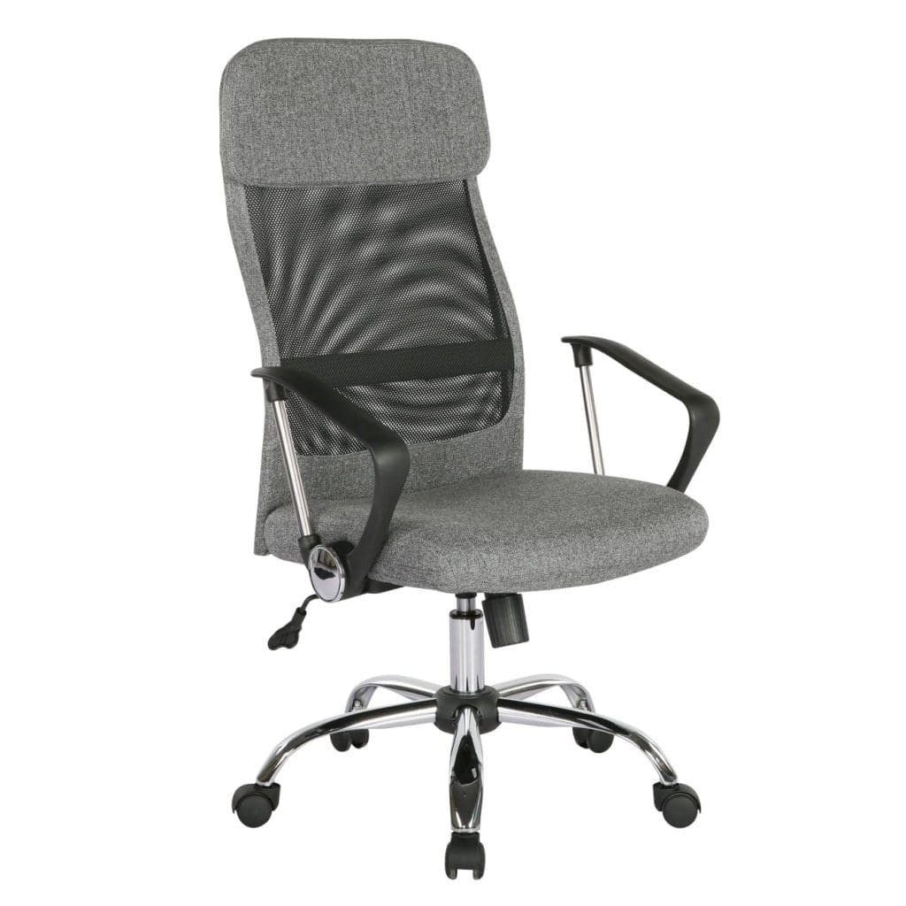 Chord office chair with grey fabric seat, mesh back and chrome base