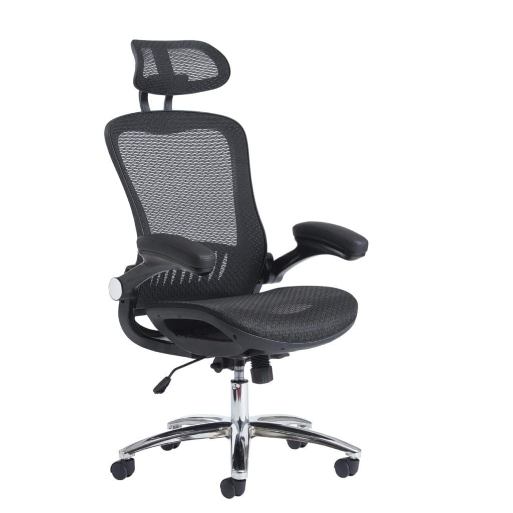 Curva high back executive mesh chair with chrome base and headrest
