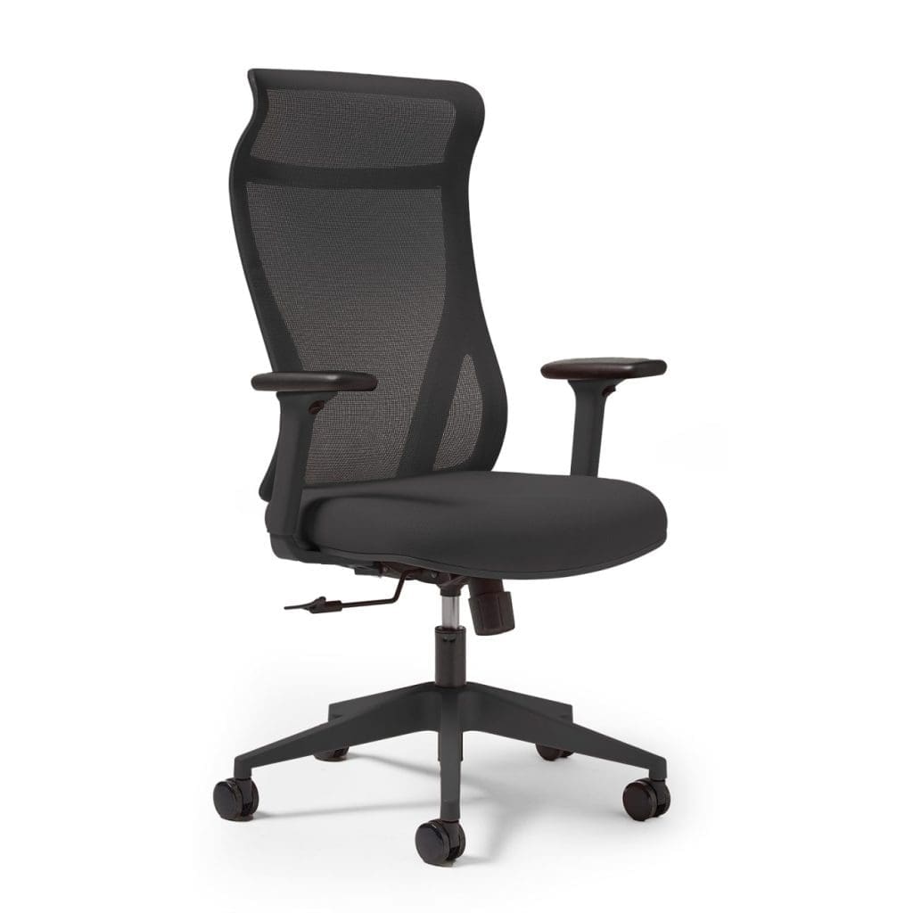 Extra high back mesh task chair with grey frame and adjustable arms