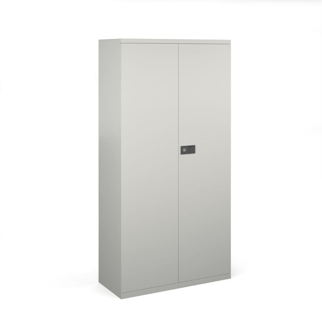 Steel contract double door cupboard with 3-point lock and adjustable shelves in light grey office finish