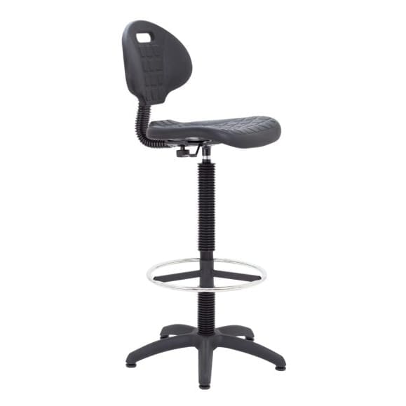 Black factory draughtsman chair with foot-ring and polyurethane seat and back