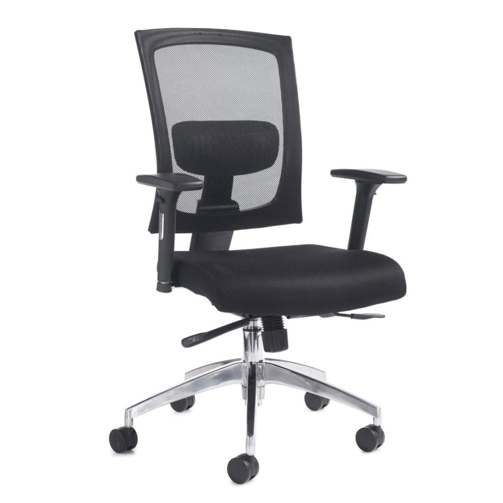 Gemini mesh office chair with adjustable arms, headrest, and aluminium 5-star base