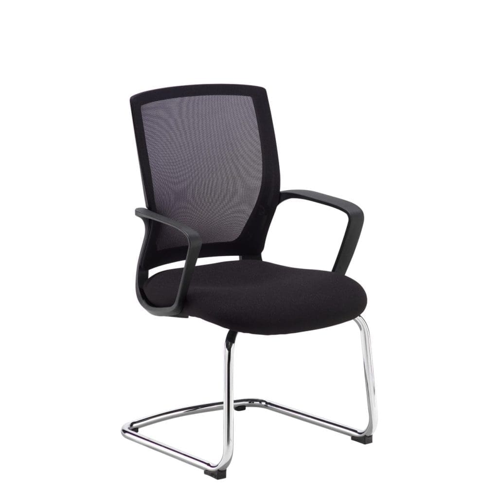 Jonas mesh meeting chair with chrome cantilever frame and fixed arms in boardroom setting