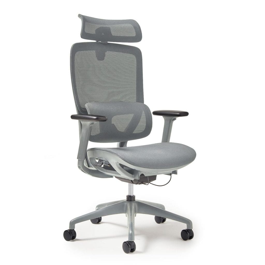 Kara mesh task chair with adjustable headrest, ergonomic controls, and breathable seat and back