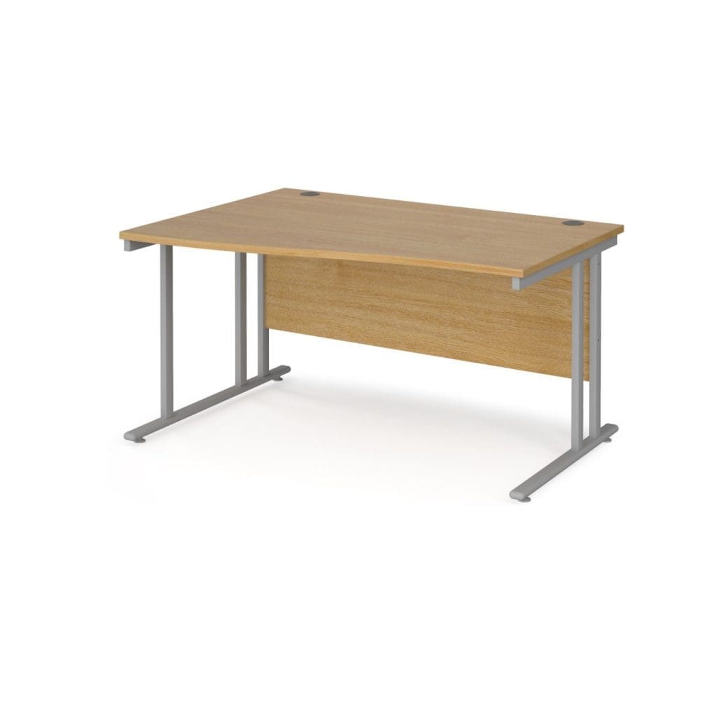 Maestro 25 wave desk in with cantilever legs and curved ergonomic left hand worktop