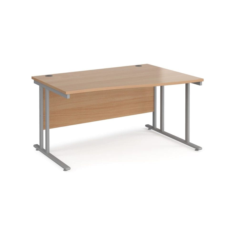 Maestro 25 right hand wave desk with cantilever leg frame in oak finish