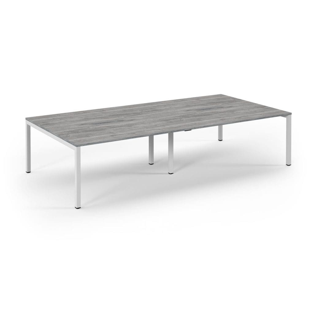 Scalloped back-to-back bench desk system for 4 users