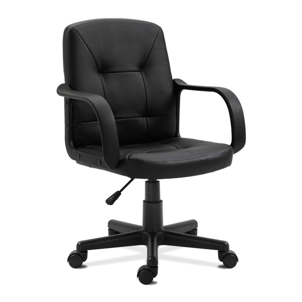 Medium back leather-faced armchair with button detail and nylon base