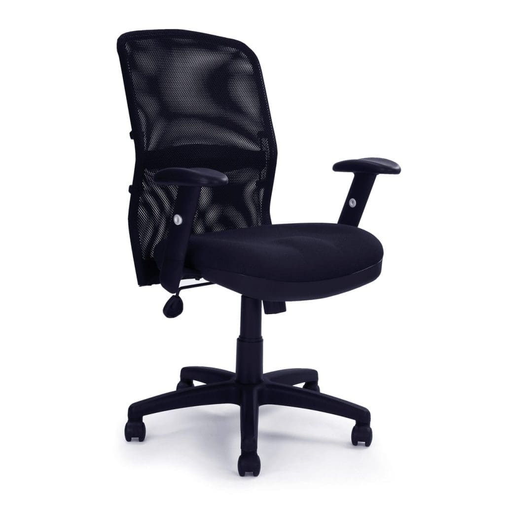 High back manager armchair with mesh lumbar support and adjustable arms