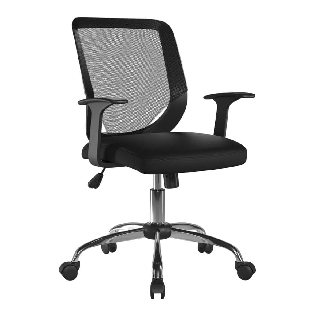 Medium back mesh chair with chrome base and padded arms