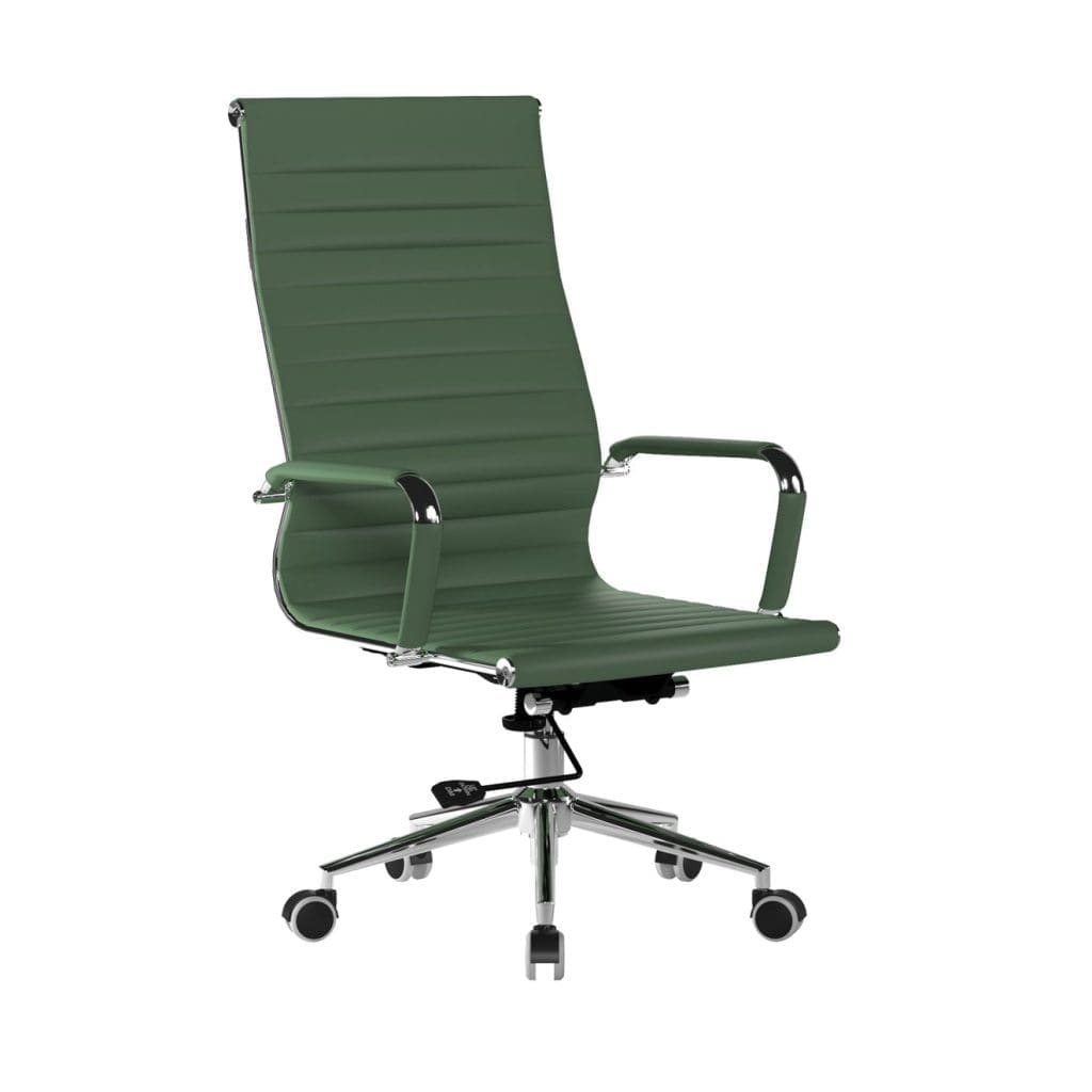 Contemporary executive designer armchair with chrome frame and fleck fabric in office