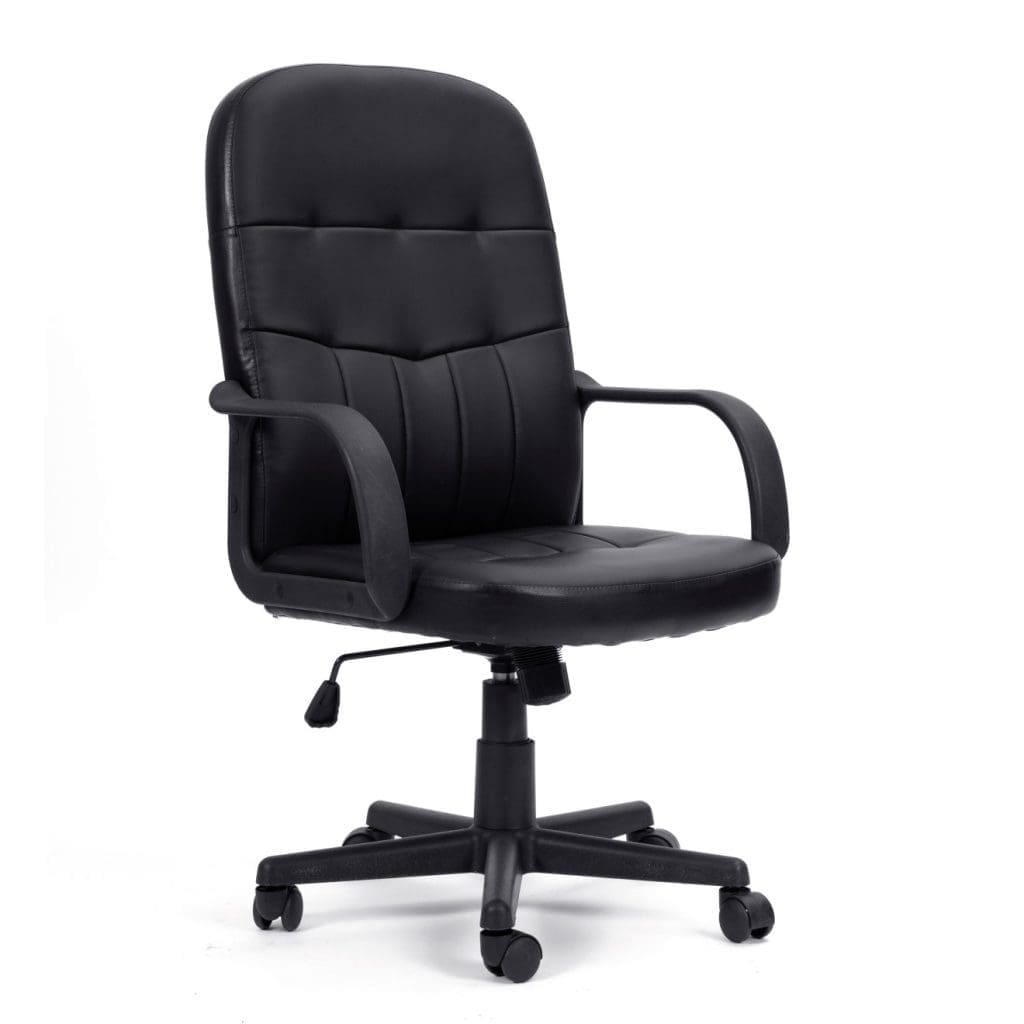 High back bonded leather manager chair with lumbar support and black base