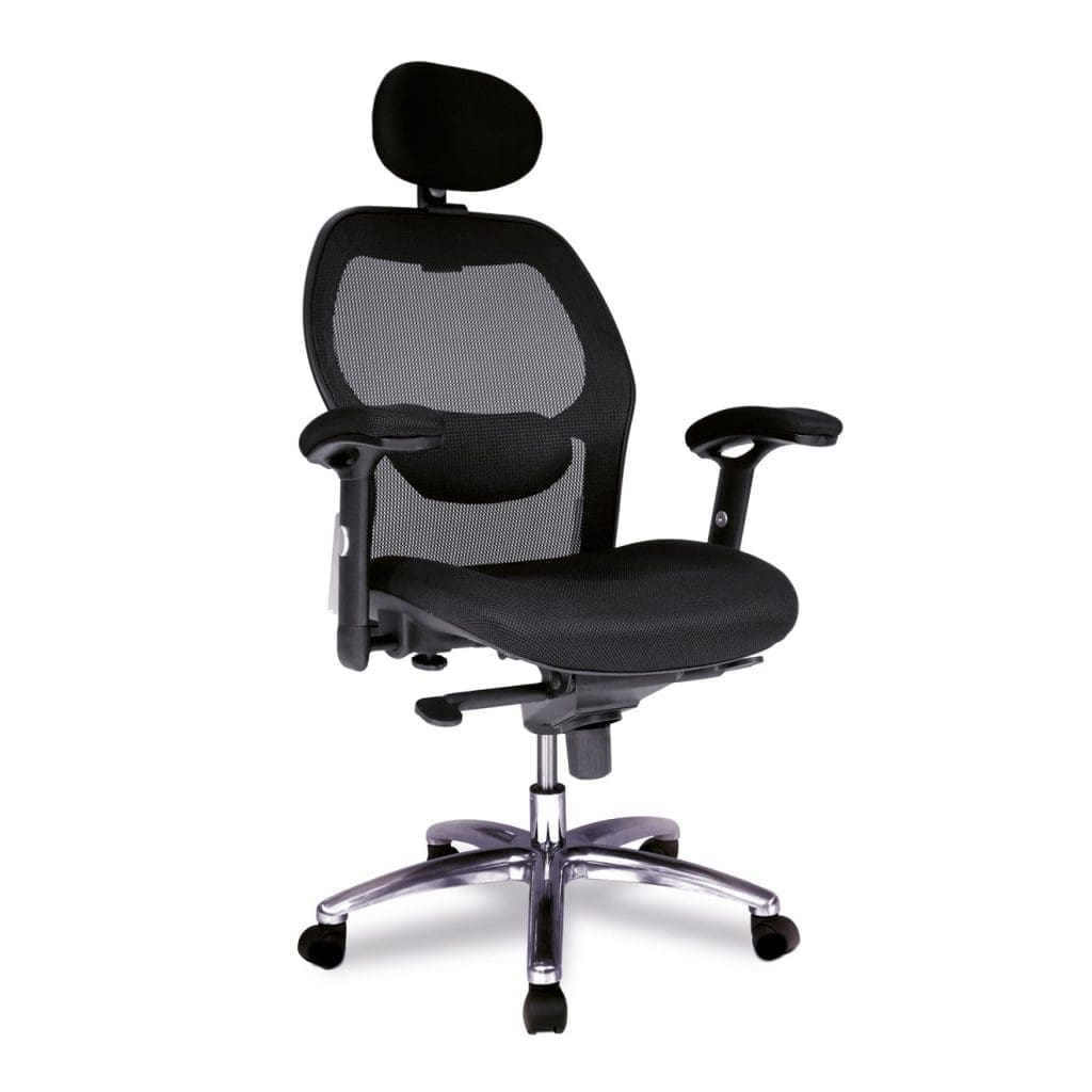 High back mesh executive armchair with adjustable lumbar support and chrome base