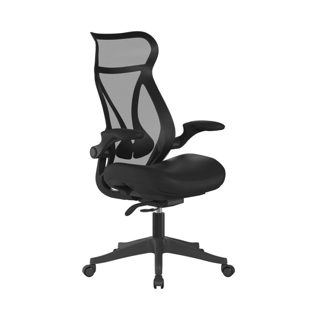 Mesh back ergonomic office chair with flip-up arms and adjustable features