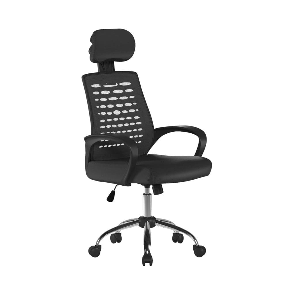 High back mesh office chair with adjustable headrest and chrome base