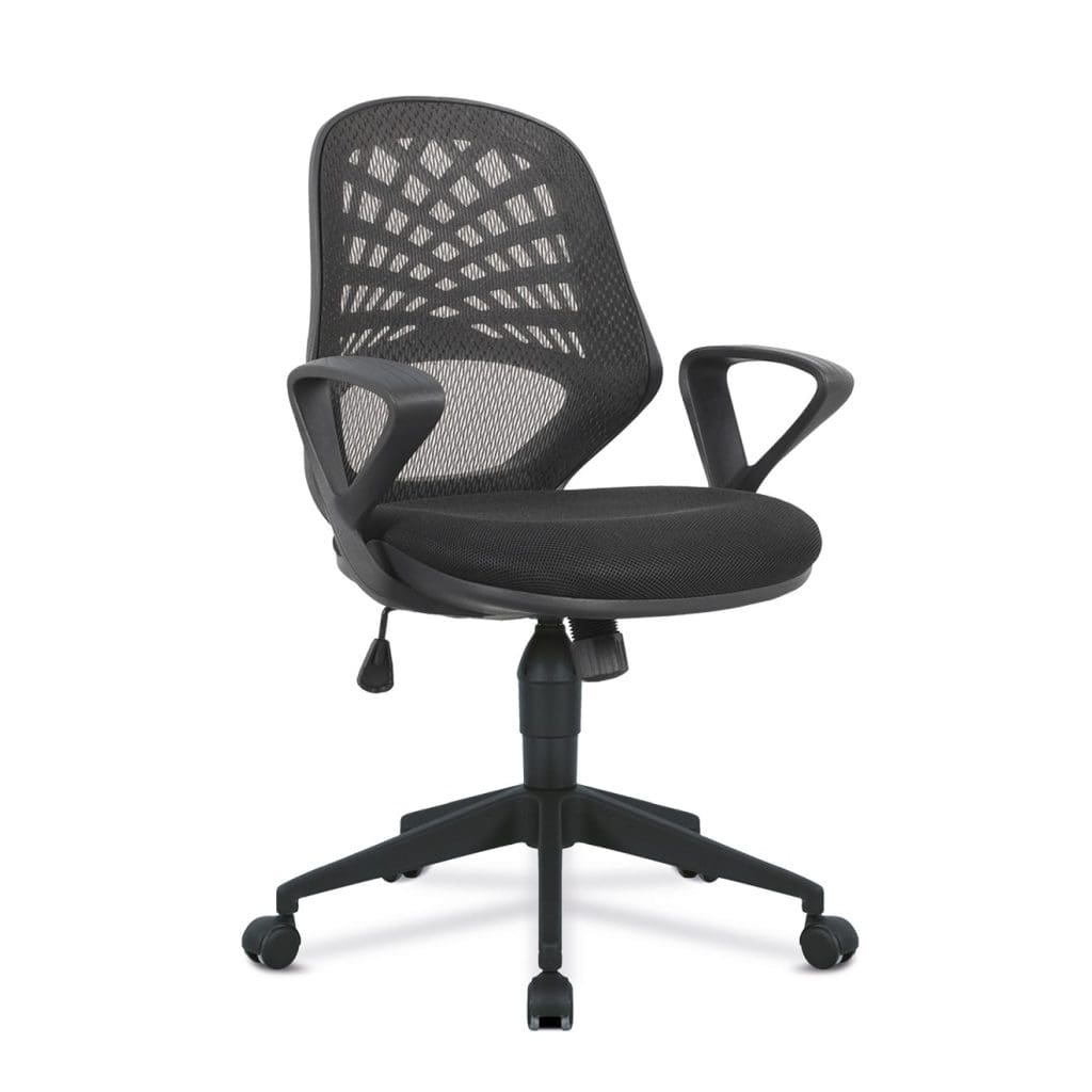 Two tone mesh office chair with AIRFLOW seat, fluted black base and fixed armrests