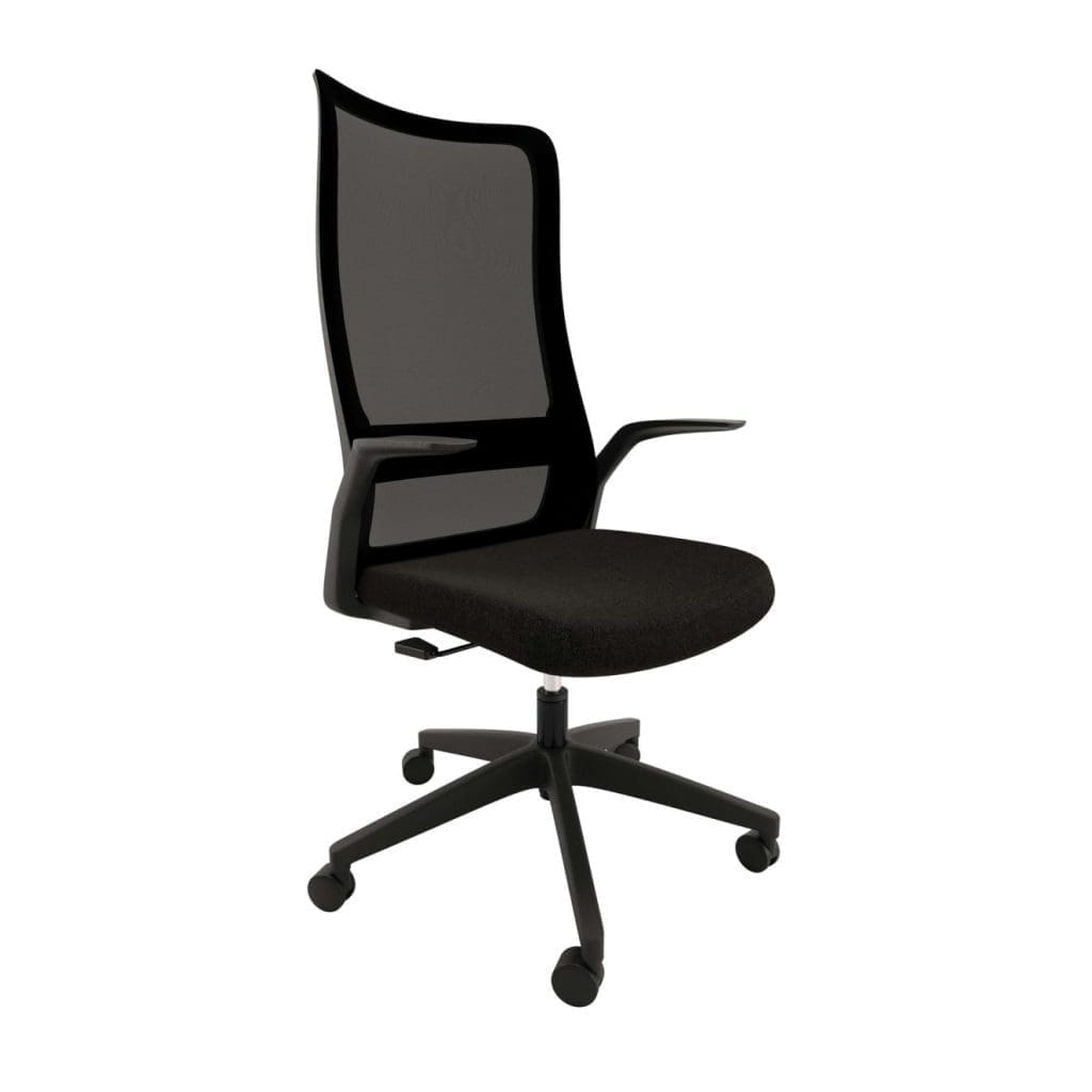 Trek mesh chair with high back and swivel base in black finish