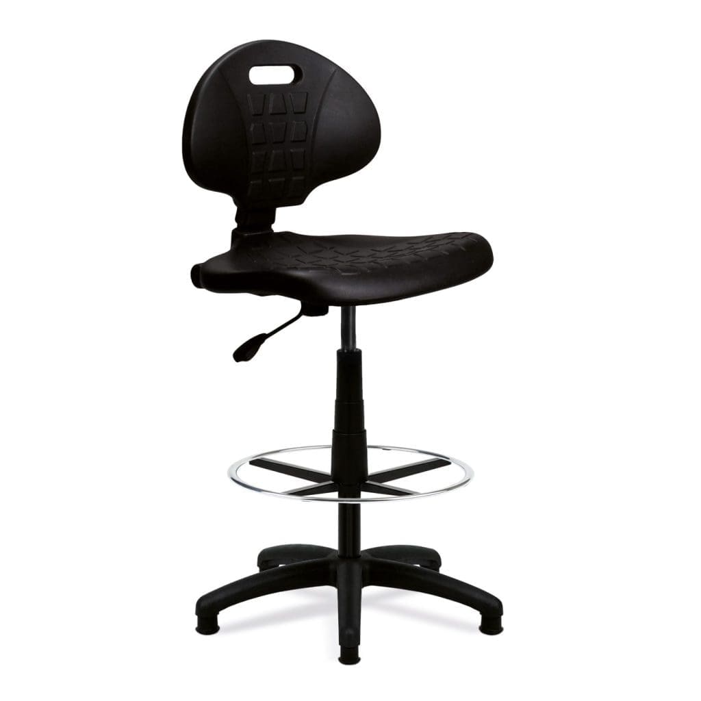 Durable polyurethane operator chair with spring-loaded backrest and gas lift