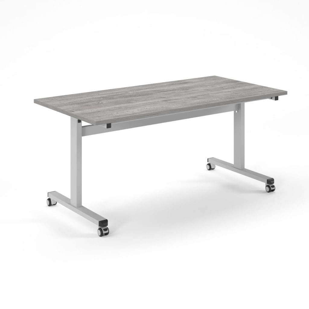 Pro flip table with silver frame and foldable top in oak finish