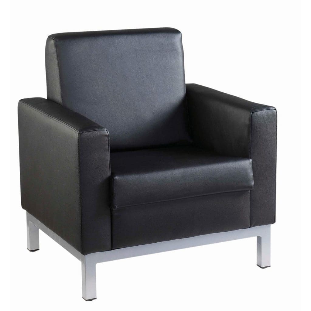 Helsinki 1-seater sofa in black leather with silver steel base