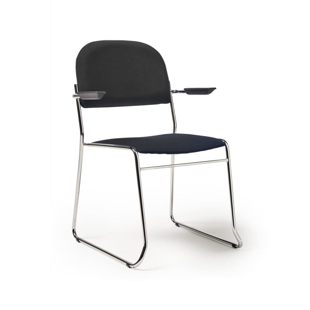 Jive chair with sled frame and upholstered seat in blue fabric